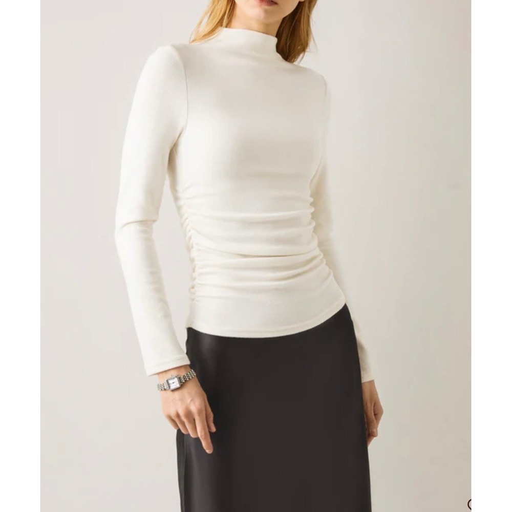 NWT OGL Womens Thermal Ruched Sides Tuckable Mockneck Top Small Eco-Mousse